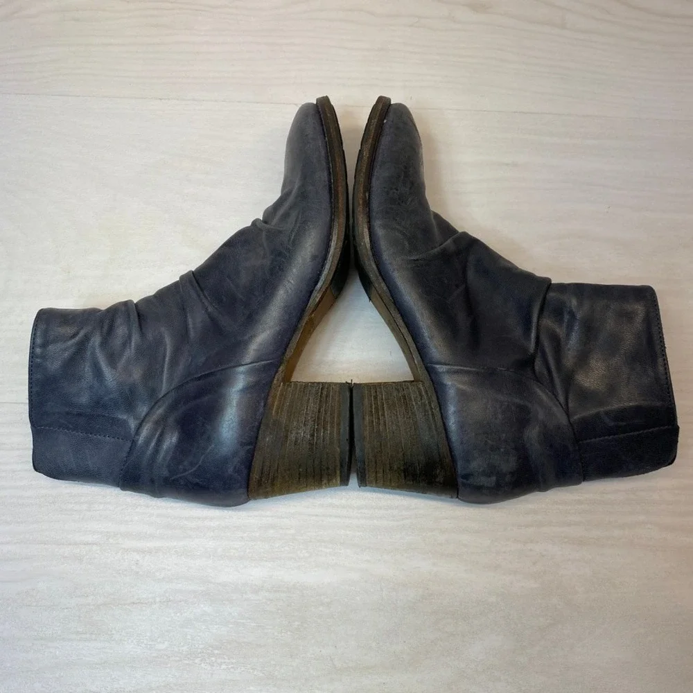 Gidigio Womens 37.5 Ankle Boots Slouchy Navy Blue Leather Italian Block Heel Zip